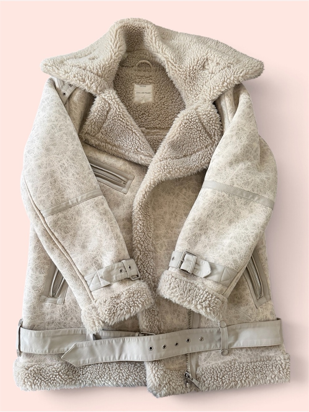 Avec Les Filles Cream Sherpa-Lined Aviator Puffer Jacket